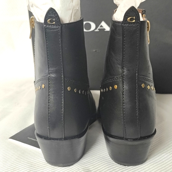 Coach Eva Stacked Black Leather Booties Size 7B - Picture 5 of 8